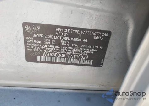 2015 BMW 328I xDrive from USA, damaged, VIN WBA3B3G51FNT19829